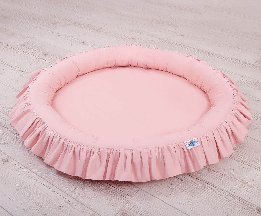 Set: Hanging baldachin for children's room cotton + nest with flounce - pastel pink