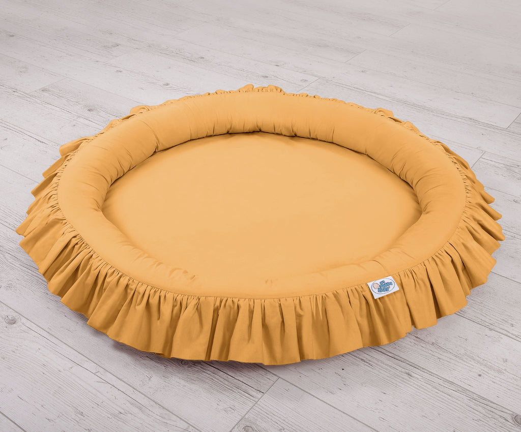 Set: Hanging baldachin for children's room cotton + nest with flounce- honey yellow