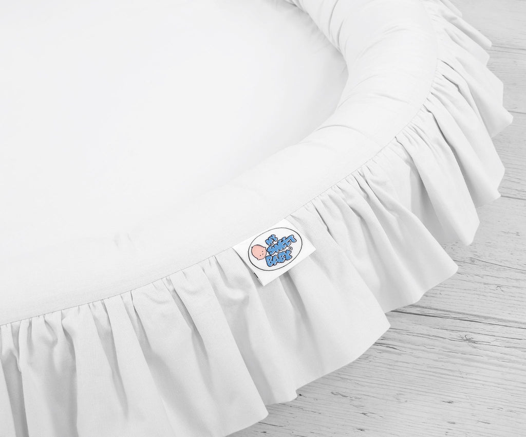 Set: Hanging baldachin for children's room cotton + nest with flounce - white