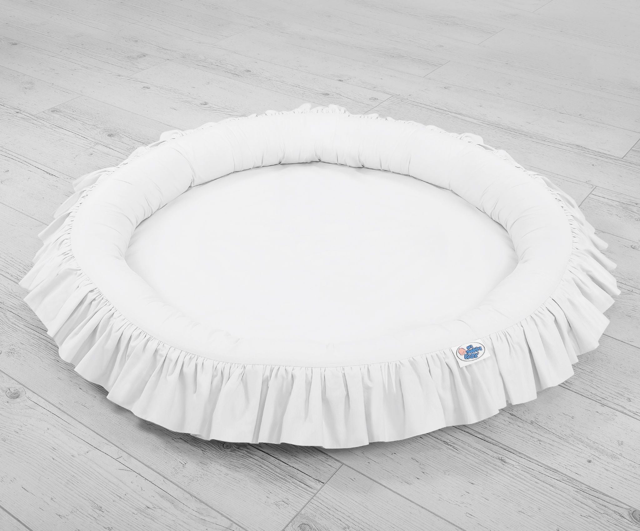 Set: Hanging baldachin for children's room cotton + nest with flounce - white