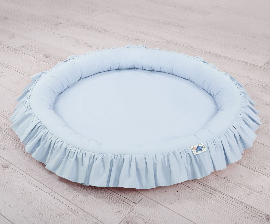 Set: Hanging baldachin for children's room cotton + nest with flounce - blue