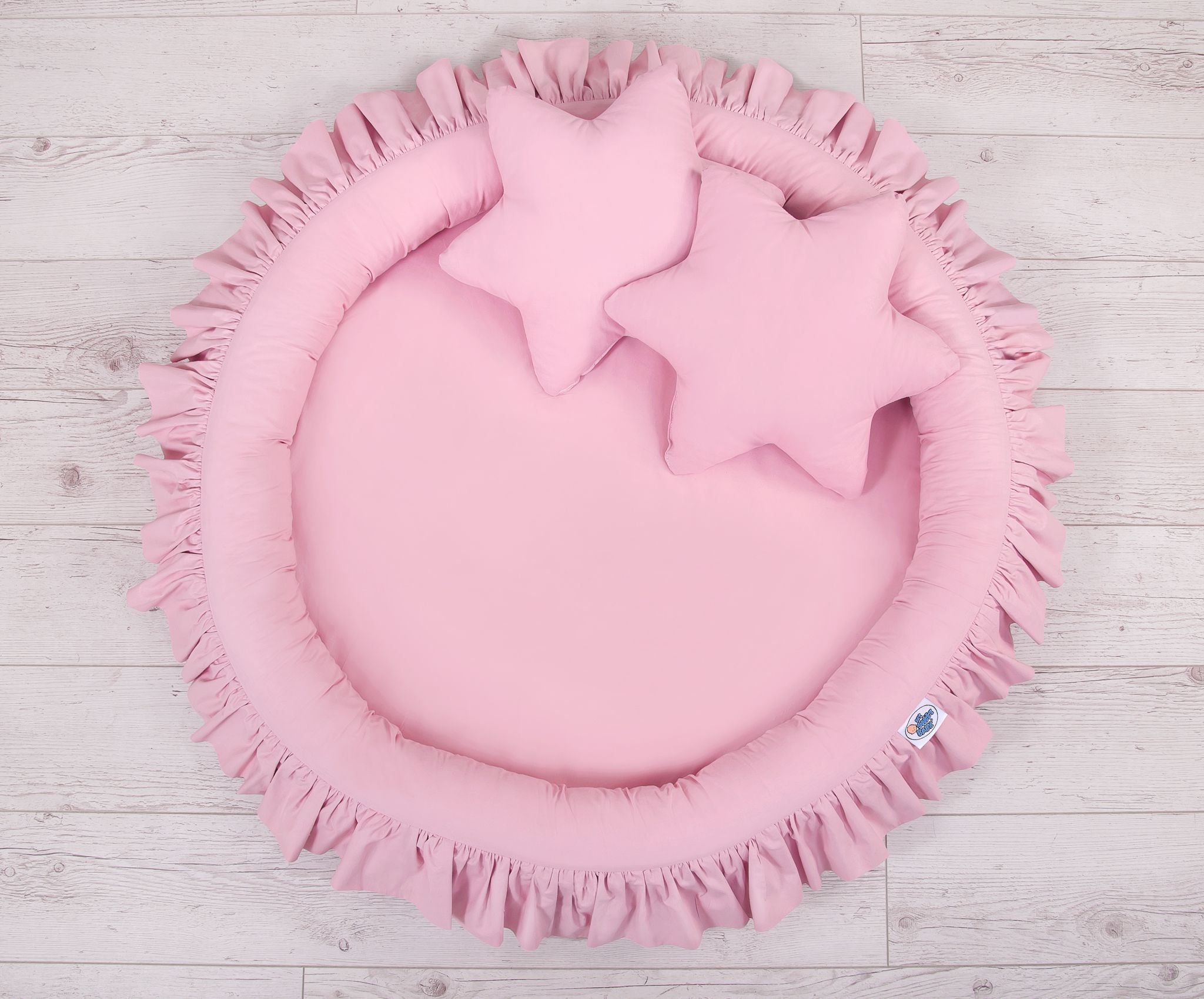 Set: Hanging baldachin for children's room cotton + nest with flounce + pillows - pink