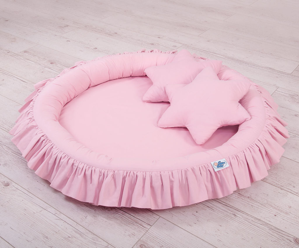 Set: Hanging baldachin for children's room cotton + nest with flounce + pillows - pink