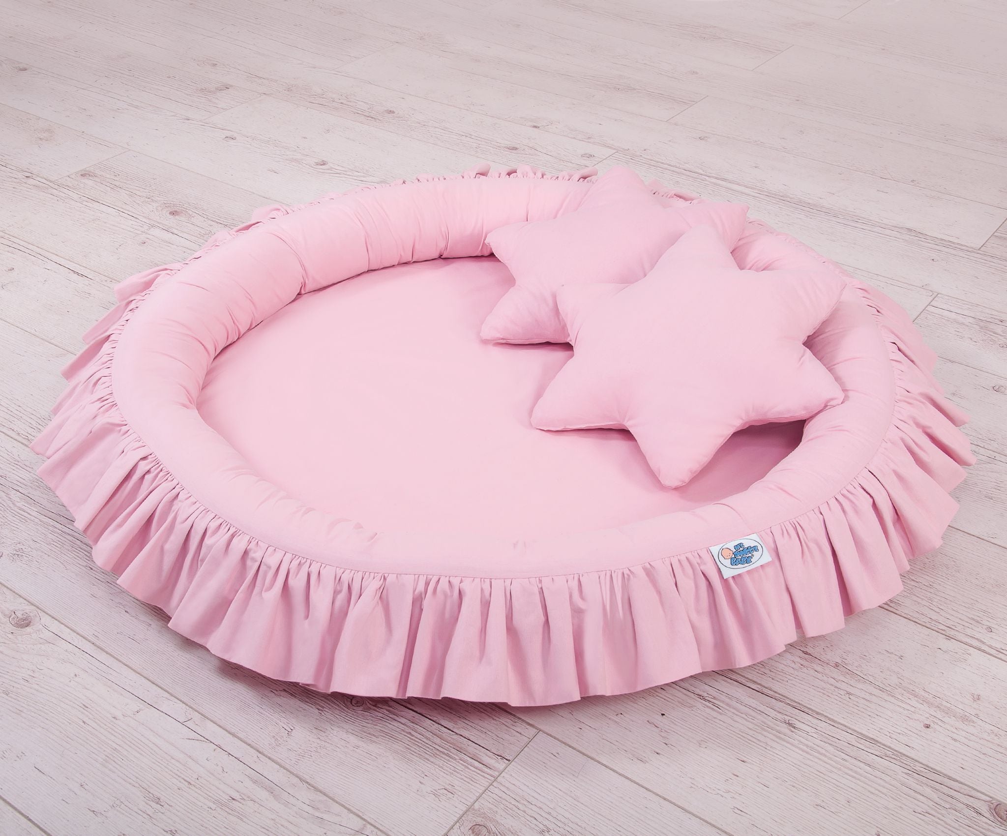 Set: Hanging baldachin for children's room cotton + nest with flounce + pillows - pink