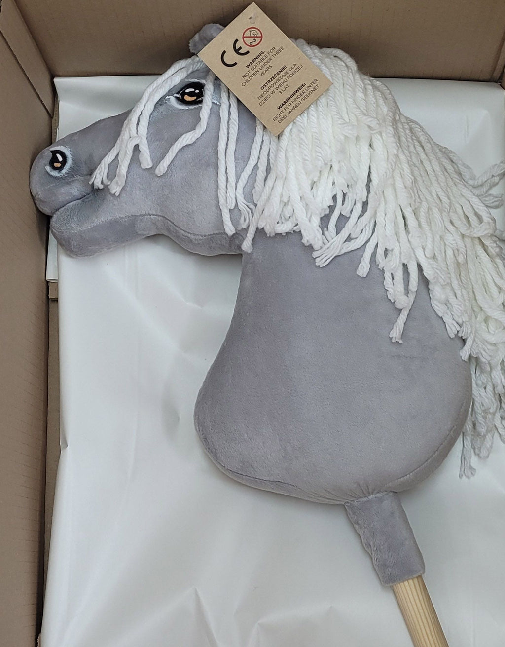 Horse on a stick Super Hobby Horse Premium - gray horse with white mane A3