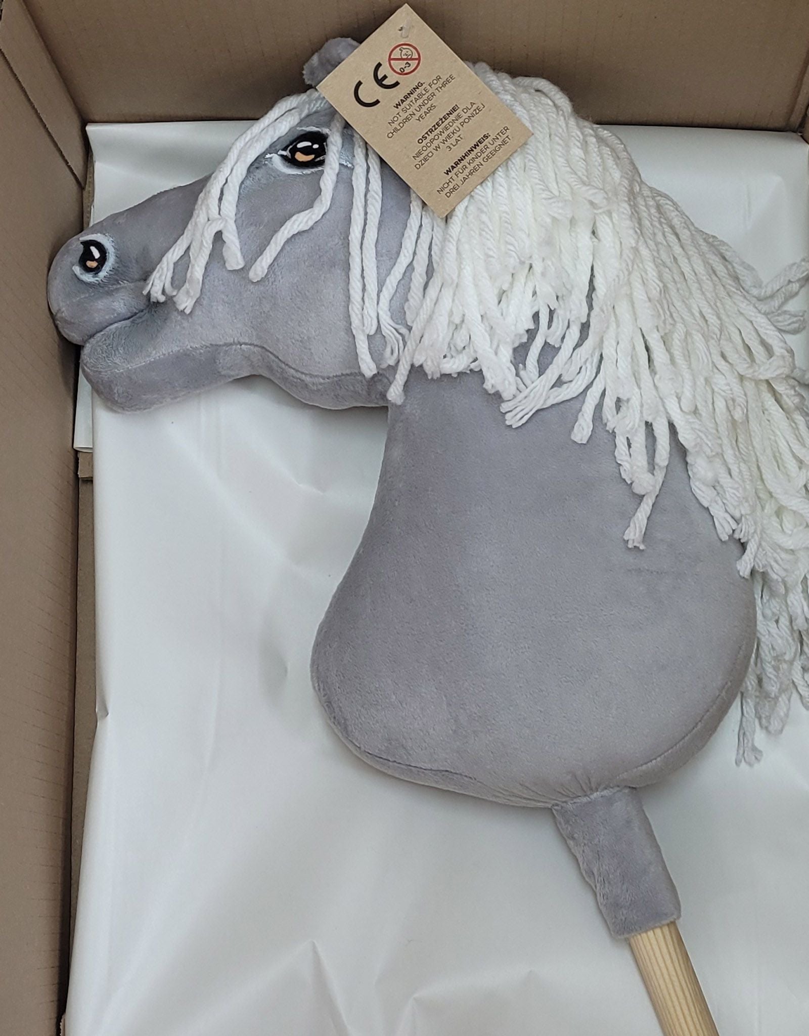 Horse on a stick Super Hobby Horse Premium - gray horse with white mane A3