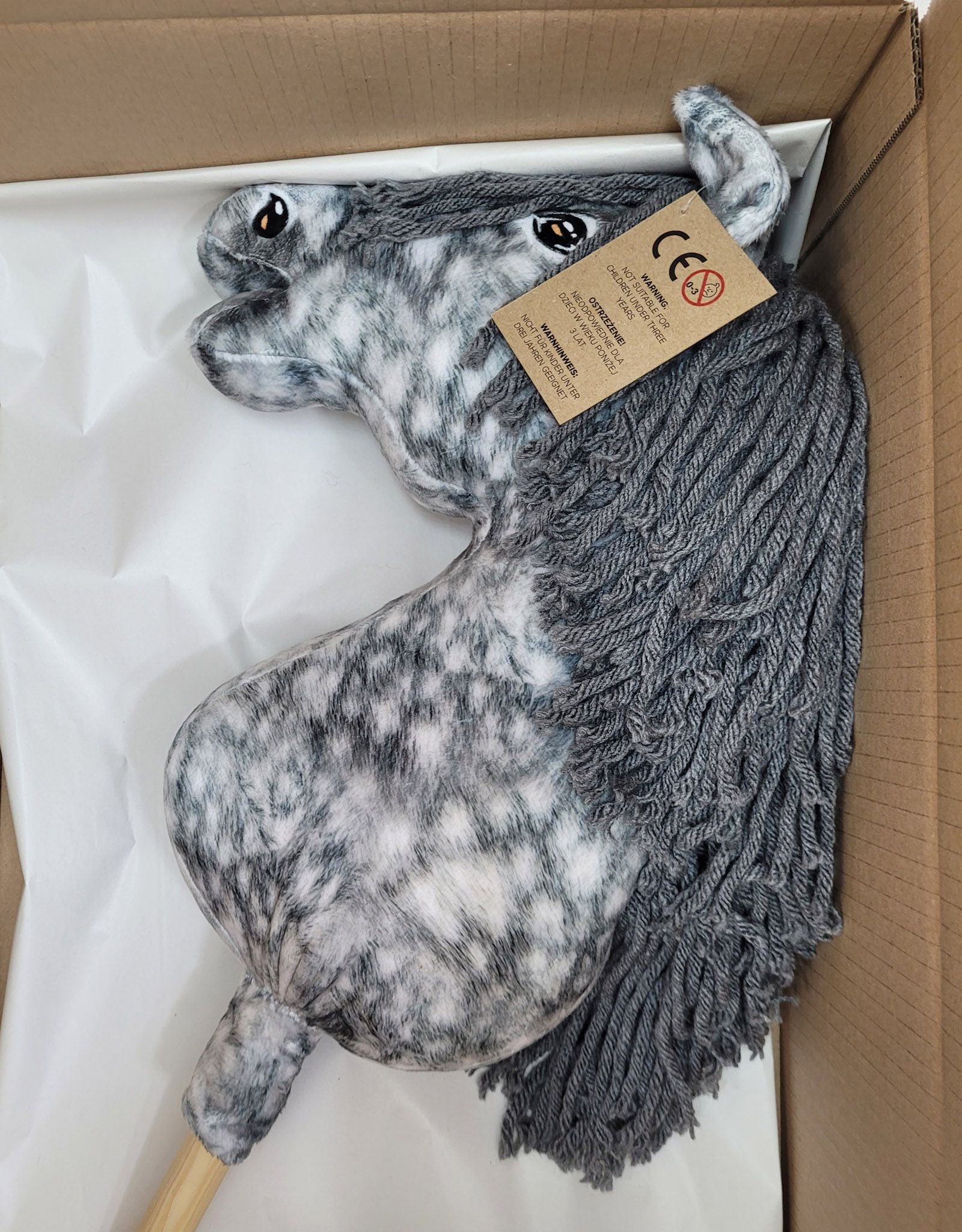Horse on a stick Super Hobby Horse Premium - dapple grey horse with a grey mane A3