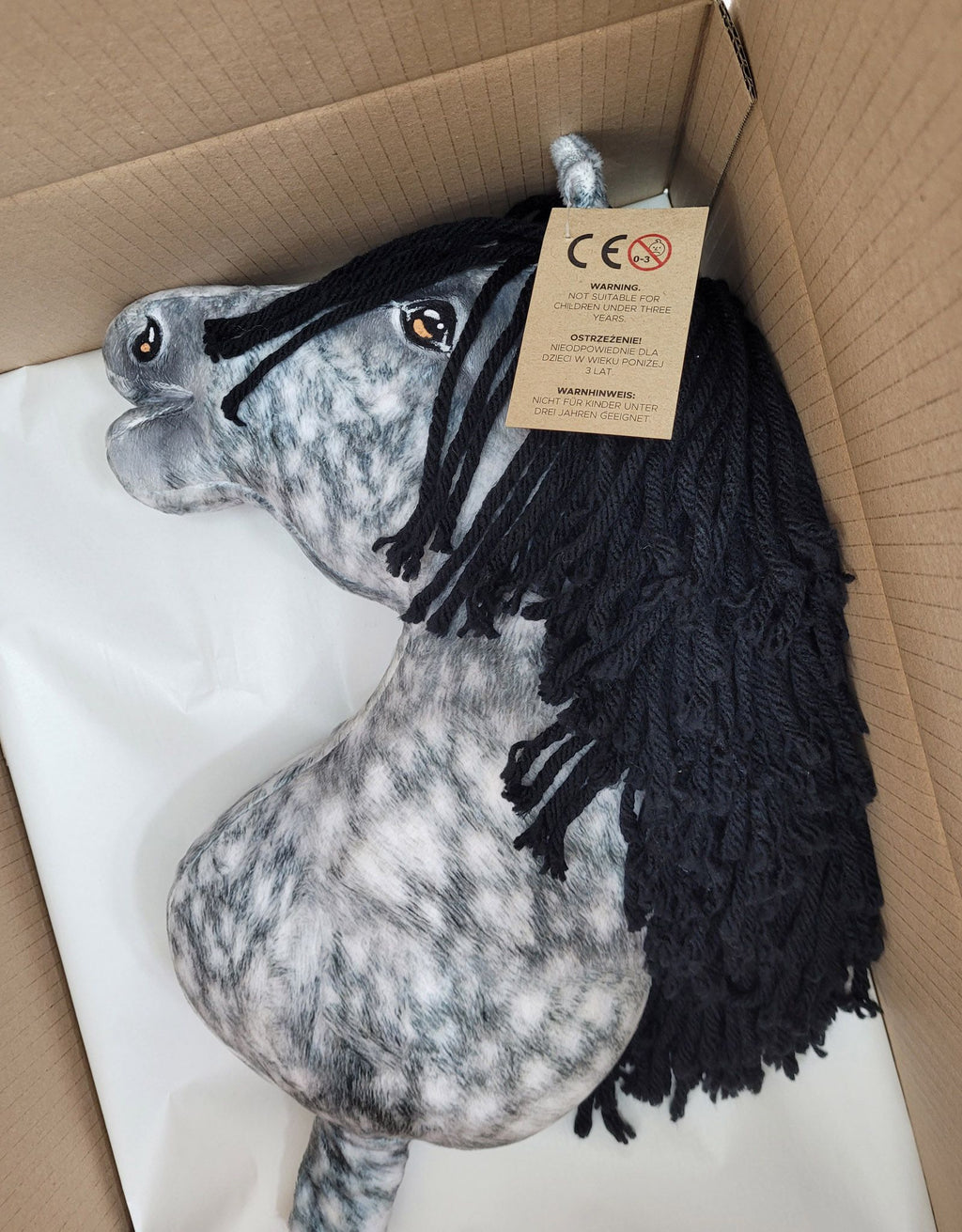 Horse on a stick Super Hobby Horse Premium - dapple grey horse with a black mane A3