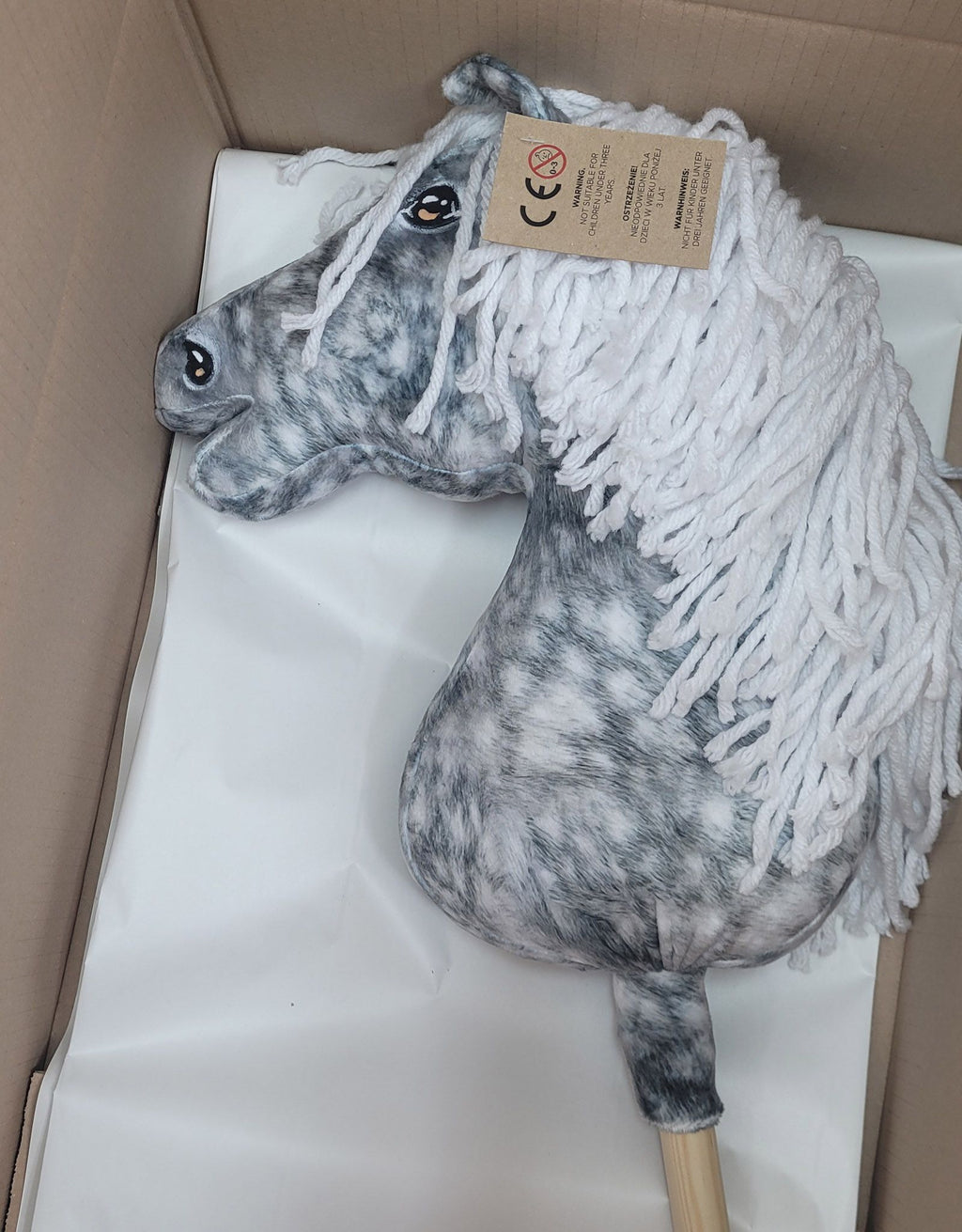 Horse on a stick Super Hobby Horse Premium - dapple grey horse with a white mane A3