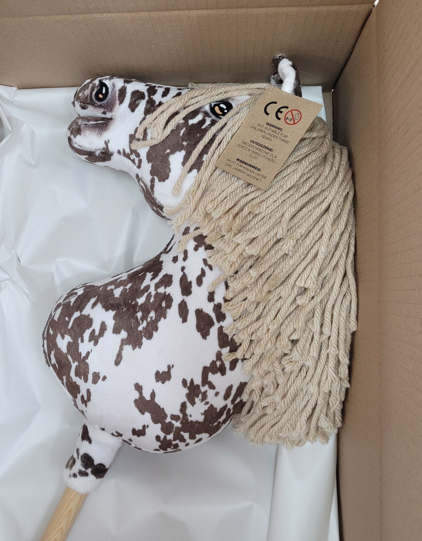 Horse on a stick Super Hobby Horse Premium - brown leopard horse with a beige mane A3