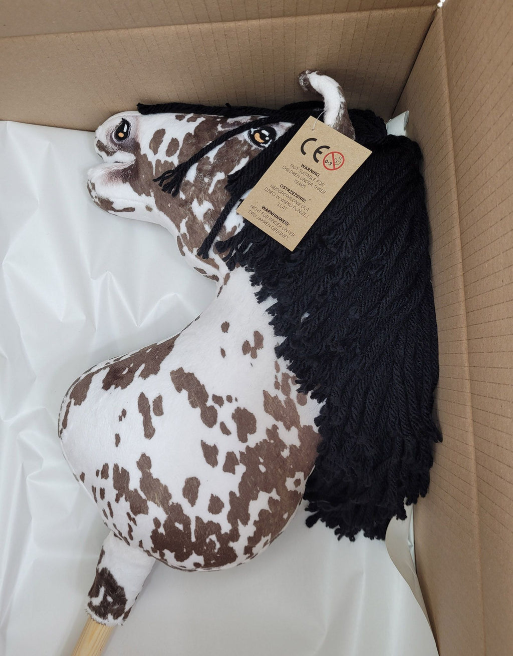 Horse on a stick Super Hobby Horse Premium - brown leopard horse with a black mane A3