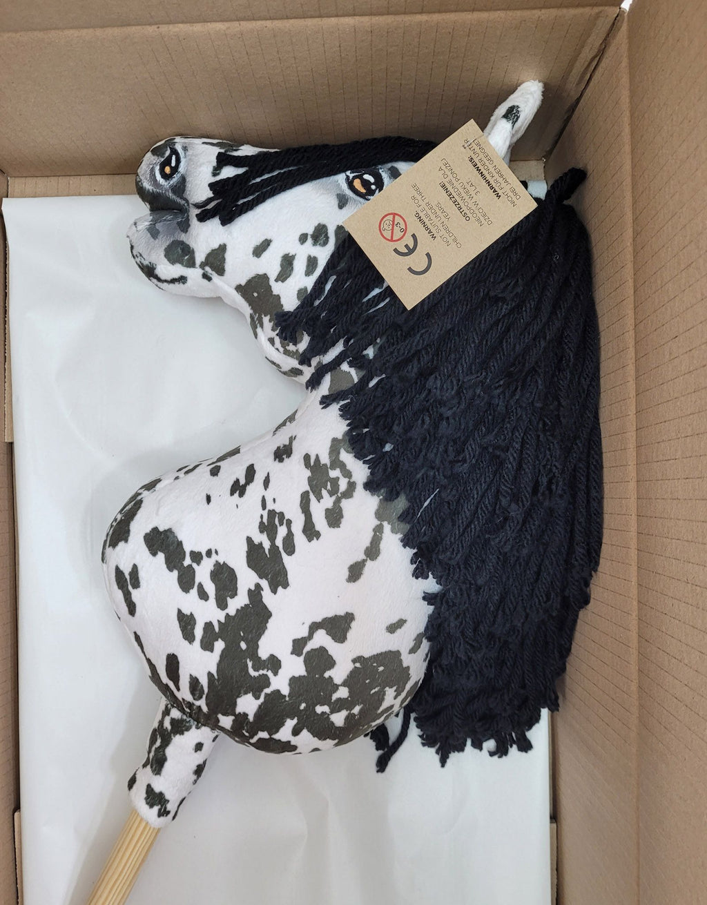 Horse on a stick Super Hobby Horse Premium - leopard horse with a black mane A3