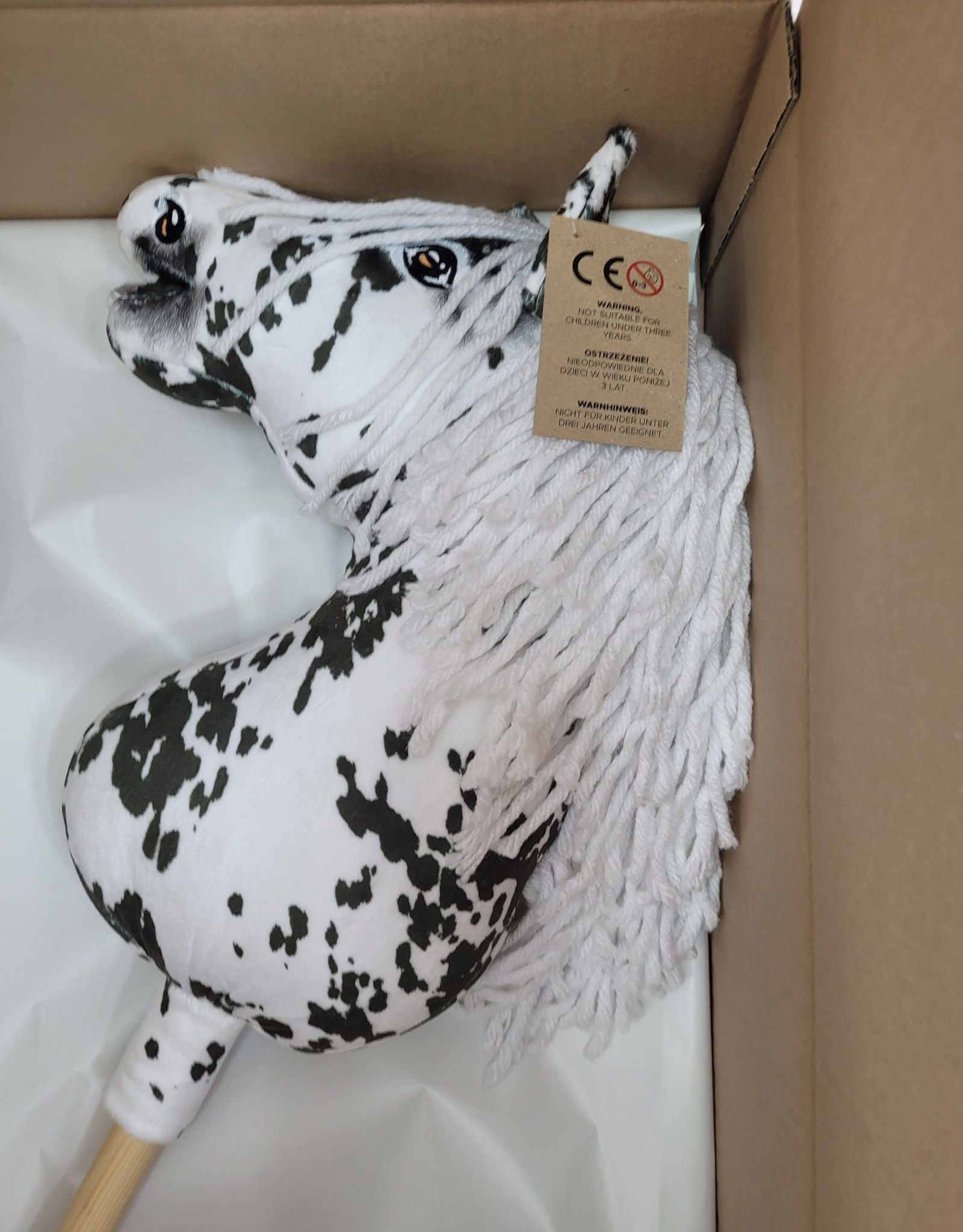 Horse on a stick Super Hobby Horse Premium - leopard horse with a white mane A3