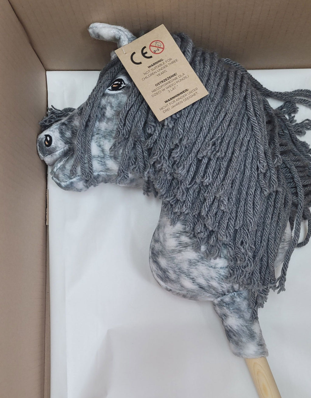 Horse on a stick Super Hobby Horse Premium - dapple grey horse with a grey mane A4