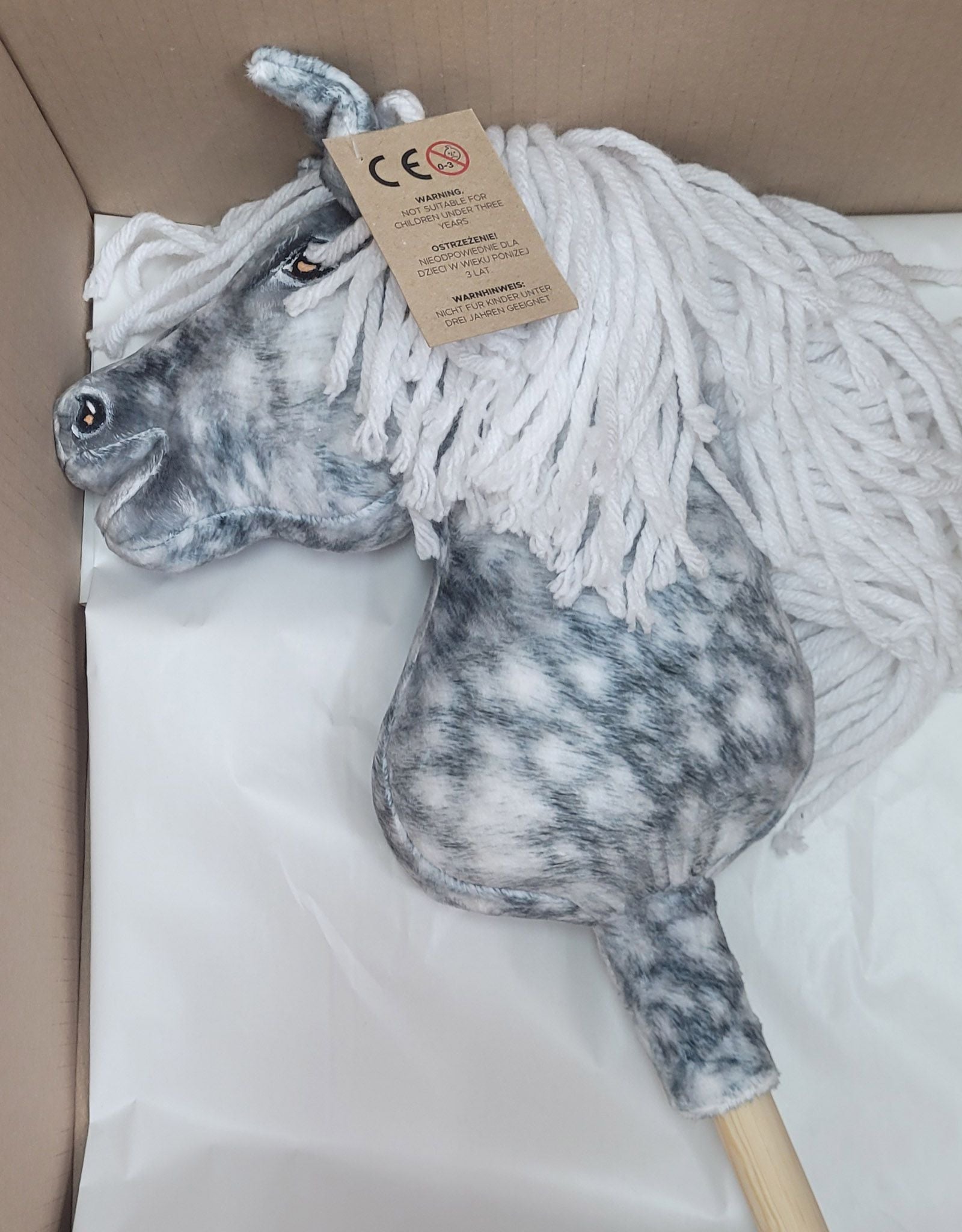 Horse on a stick Super Hobby Horse Premium - dapple grey horse with a white mane A4