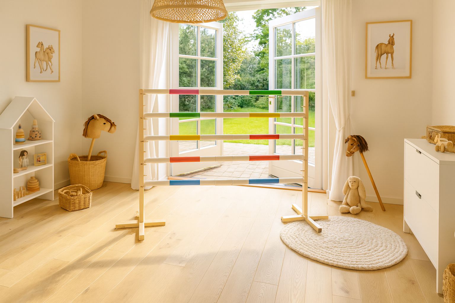 Jumping obstacle for Hobby Horse 160 cm, h-120 cm, with two bars pink and blue