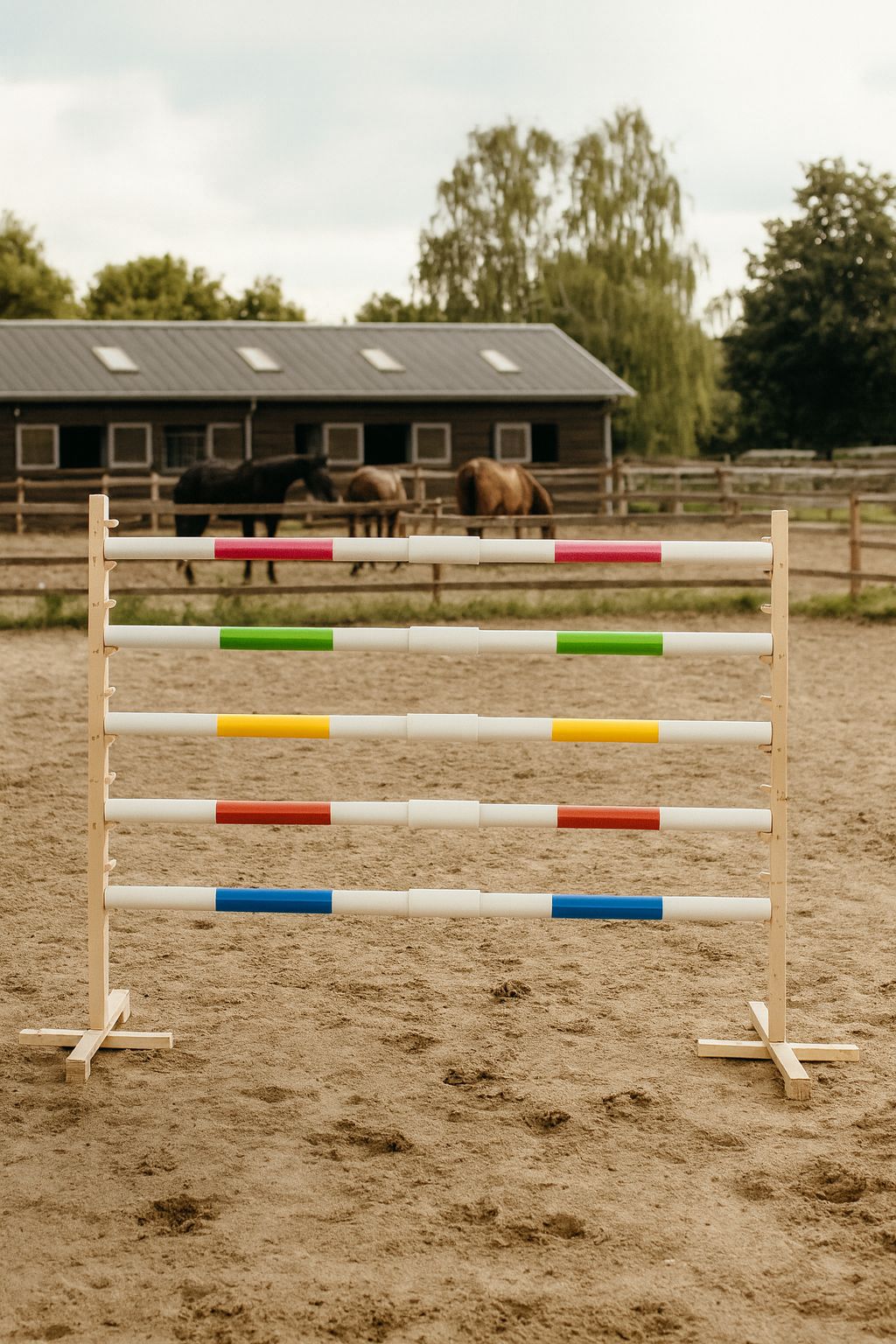 Jumping obstacle for Hobby Horse 160 cm, h-120 cm, with two bars yellow and green