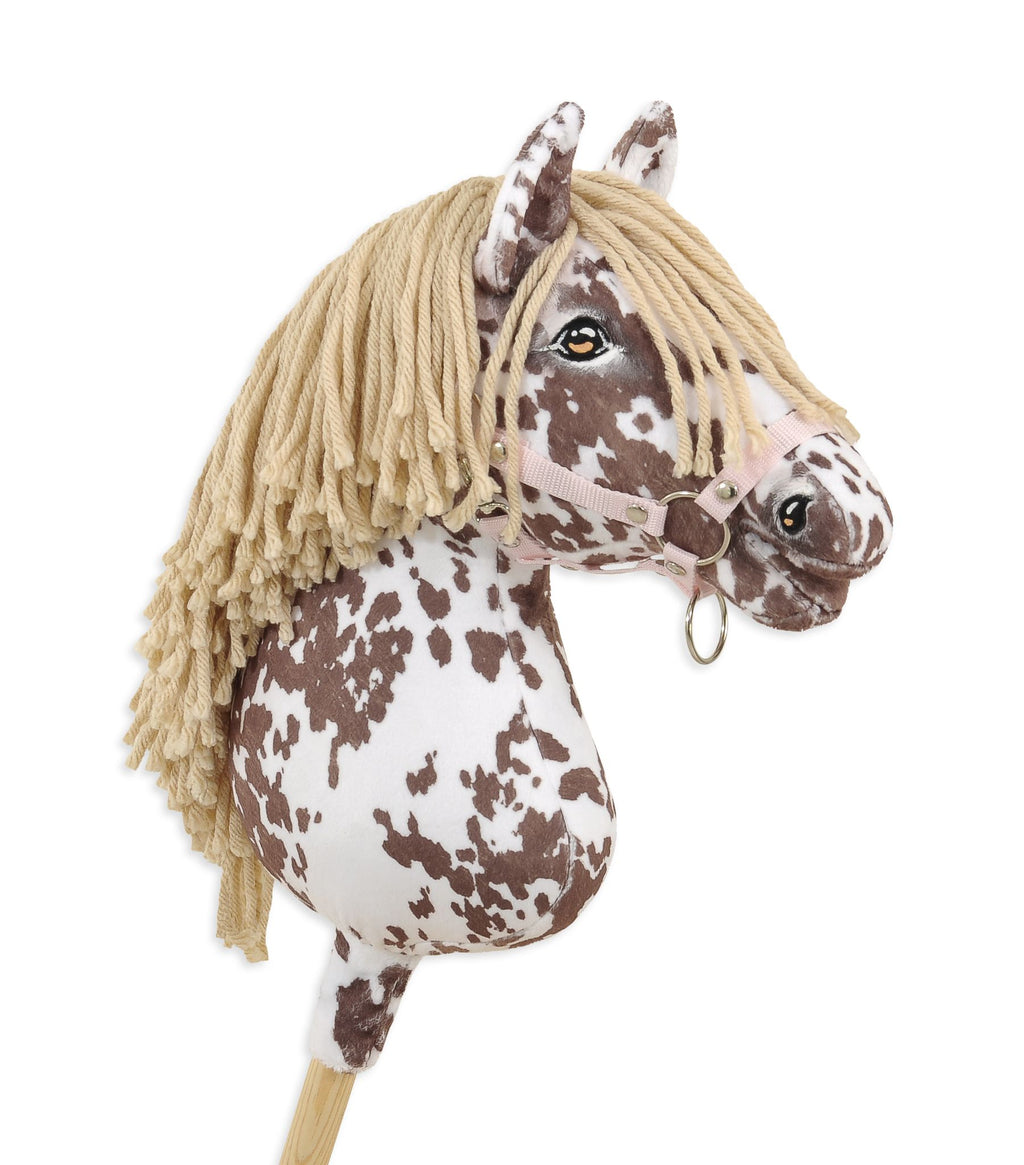 Horse on a stick Super Hobby Horse Premium - brown leopard horse with a beige mane A3