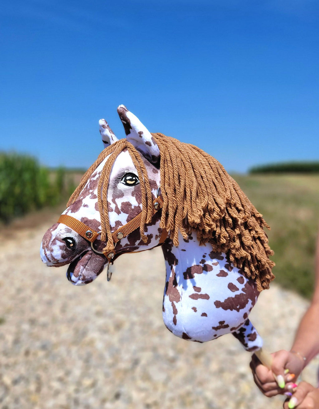 Horse on a stick Super Hobby Horse Premium - brown leopard horse with a brown mane A3