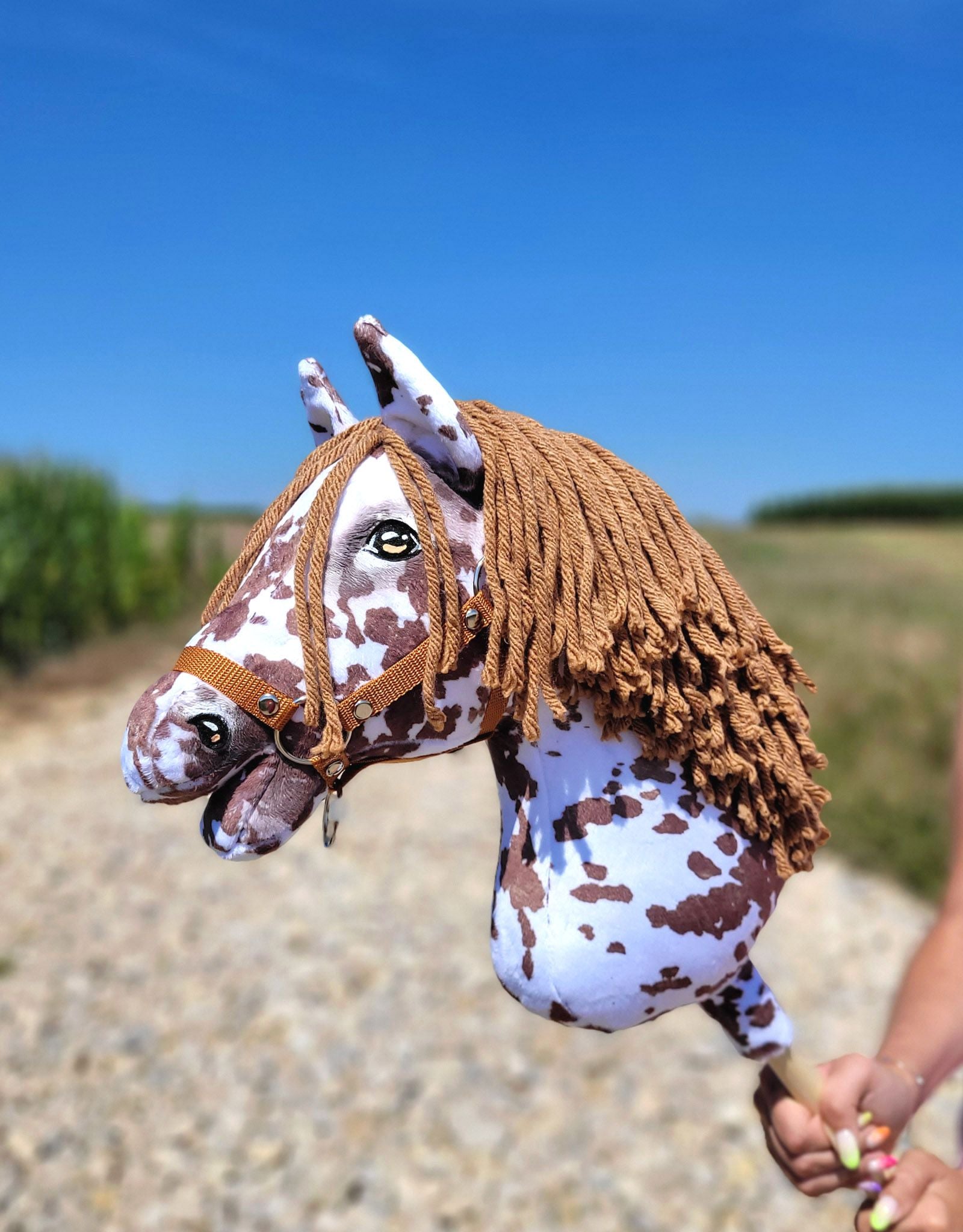 Horse on a stick Super Hobby Horse Premium - brown leopard horse with a brown mane A3