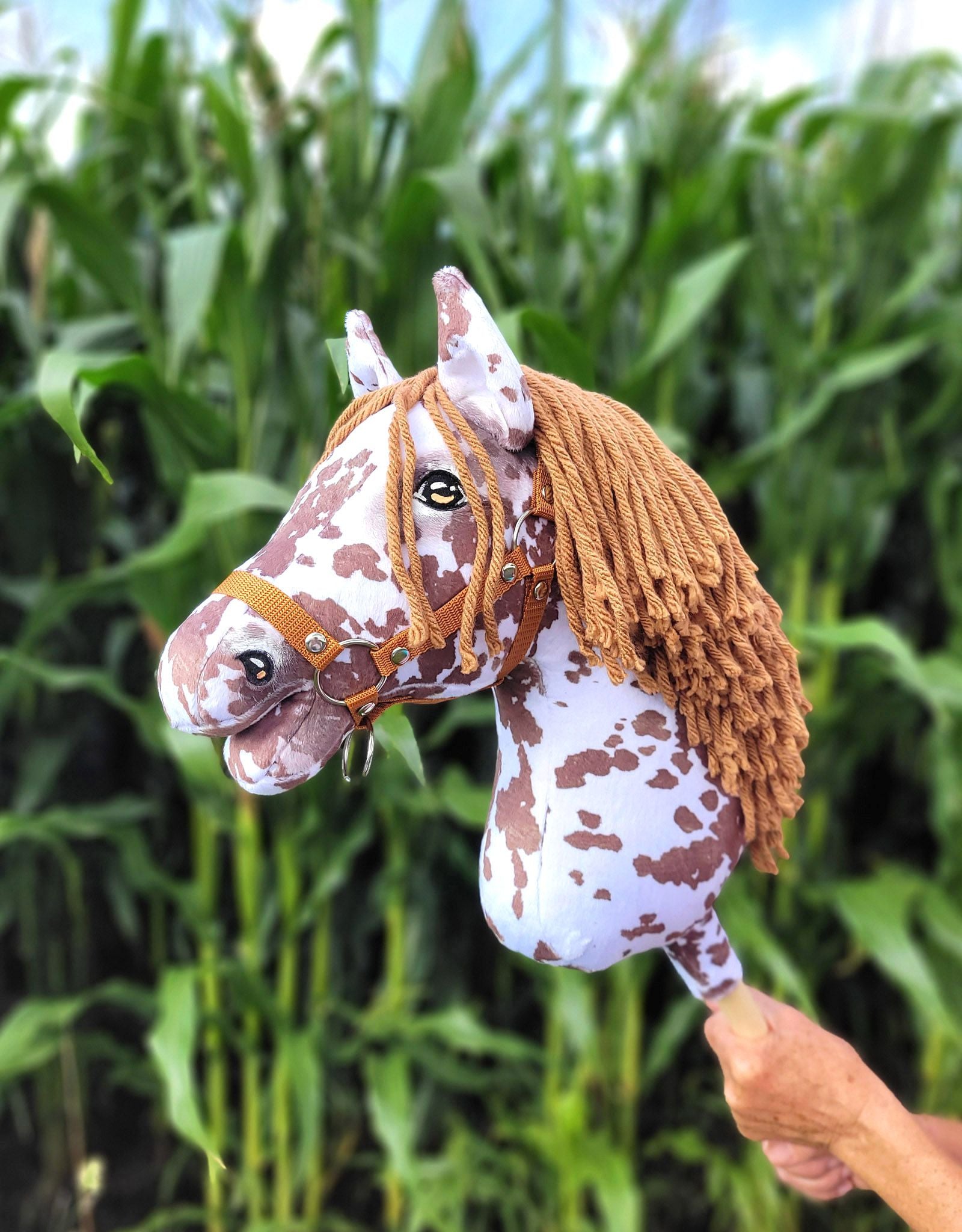 Horse on a stick Super Hobby Horse Premium - brown leopard horse with a brown mane A3