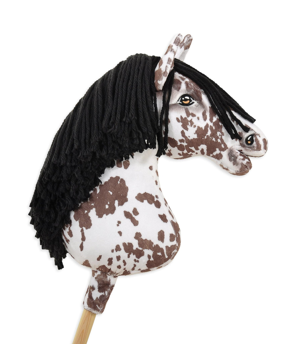Horse on a stick Super Hobby Horse Premium - brown leopard horse with a black mane A3