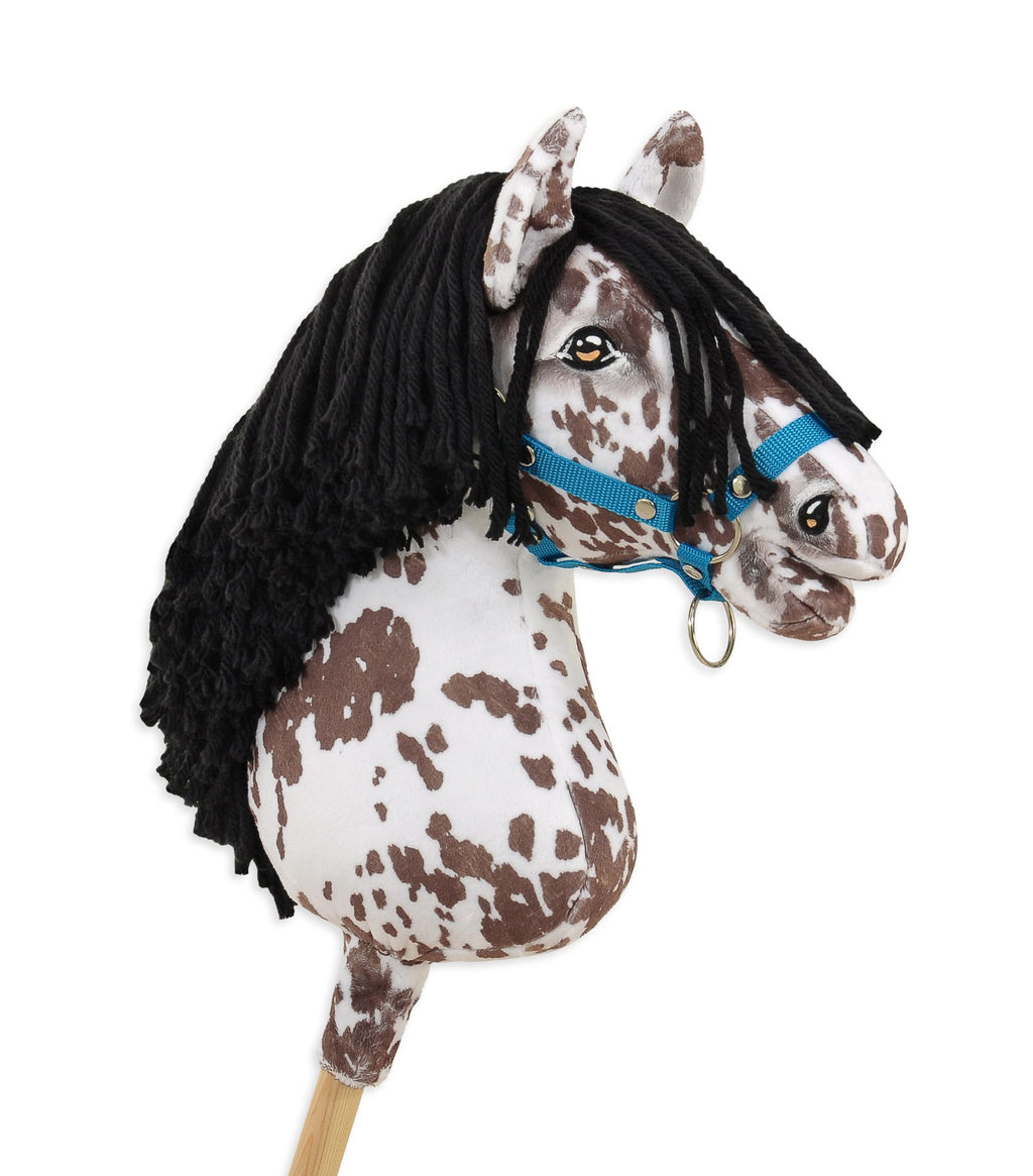 Horse on a stick Super Hobby Horse Premium - brown leopard horse with a black mane A3