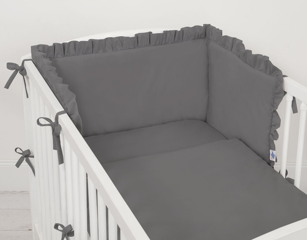 Universal baby bed bumper with frill - anthracite