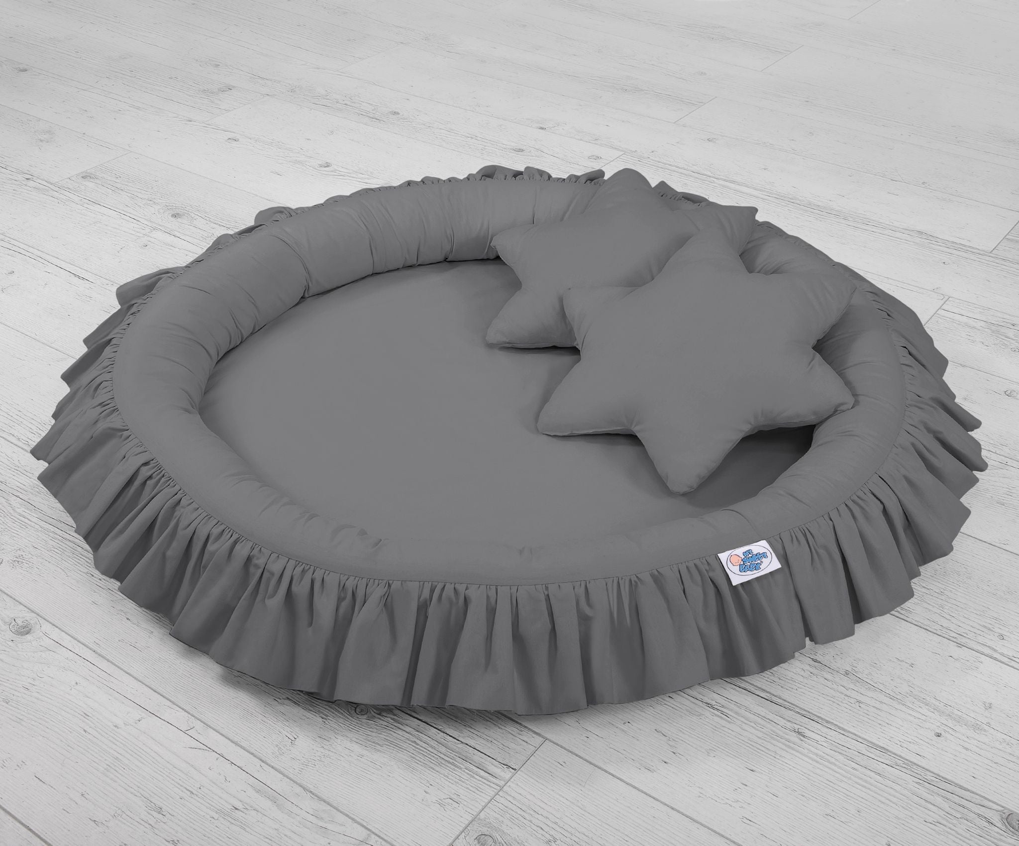 Set: Hanging baldachin for children's room cotton + nest with flounce + pillows - anthracite