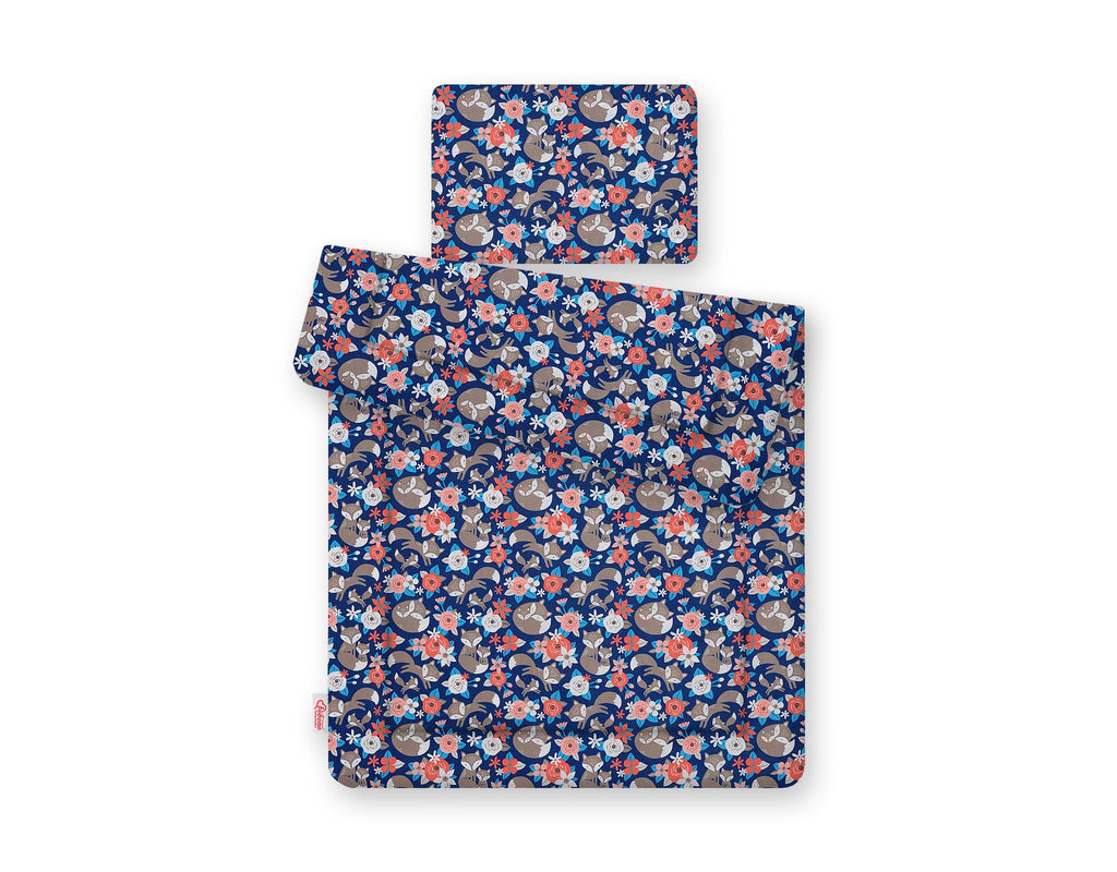 Bedding set 2-pcs 75x100cm NEWBORN - fox family on blue