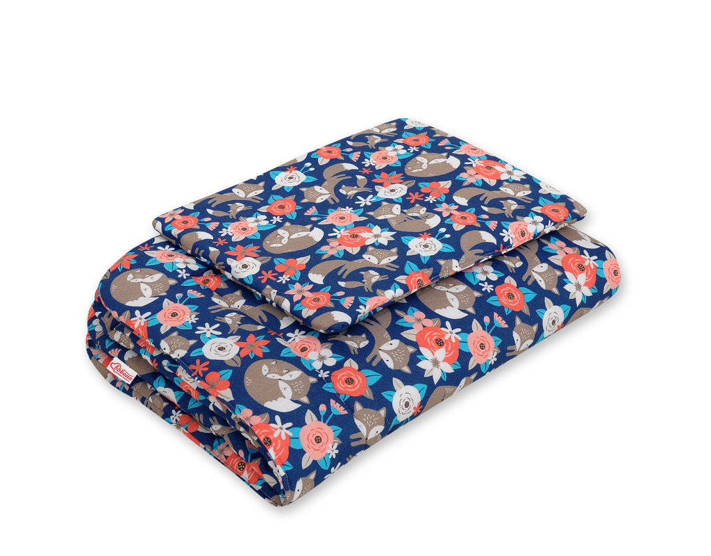 Bedding set 2-pcs 75x100cm NEWBORN - fox family on blue