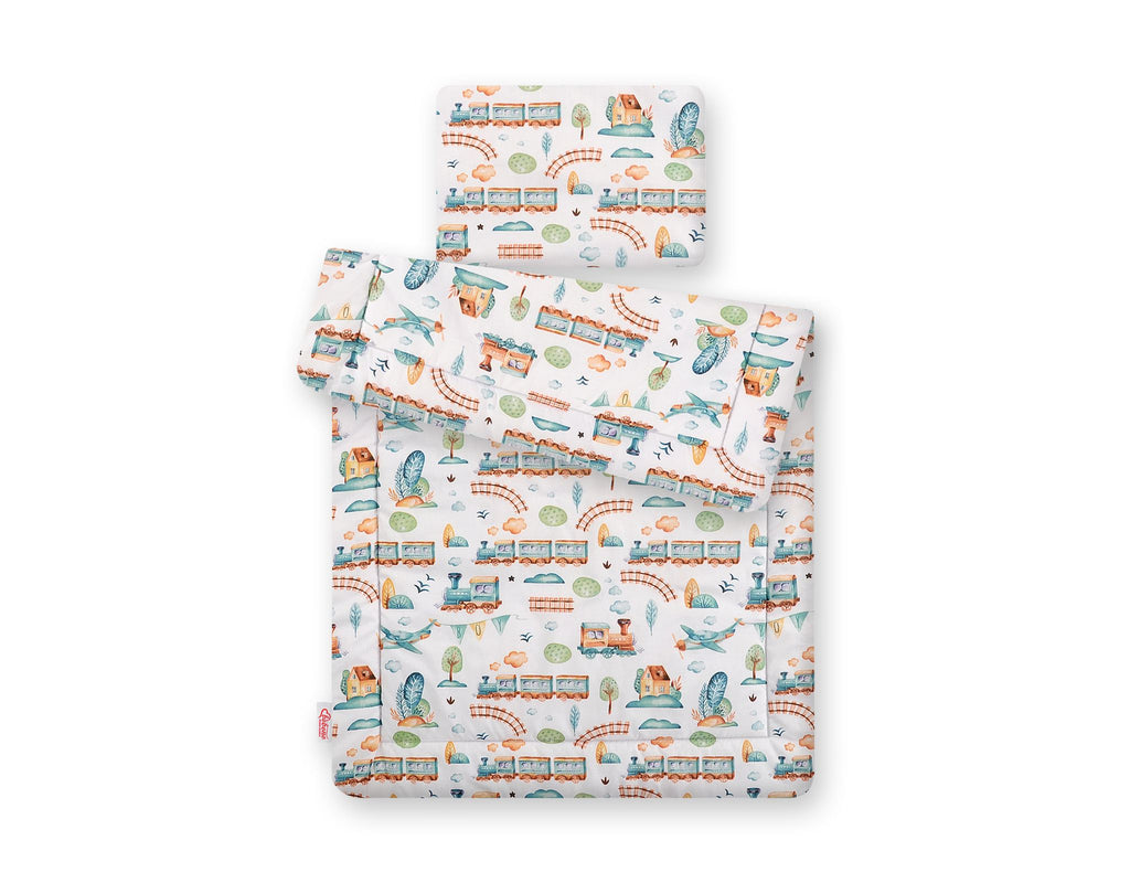 Bedding set 2-pcs 75x100cm NEWBORN - turquoise train