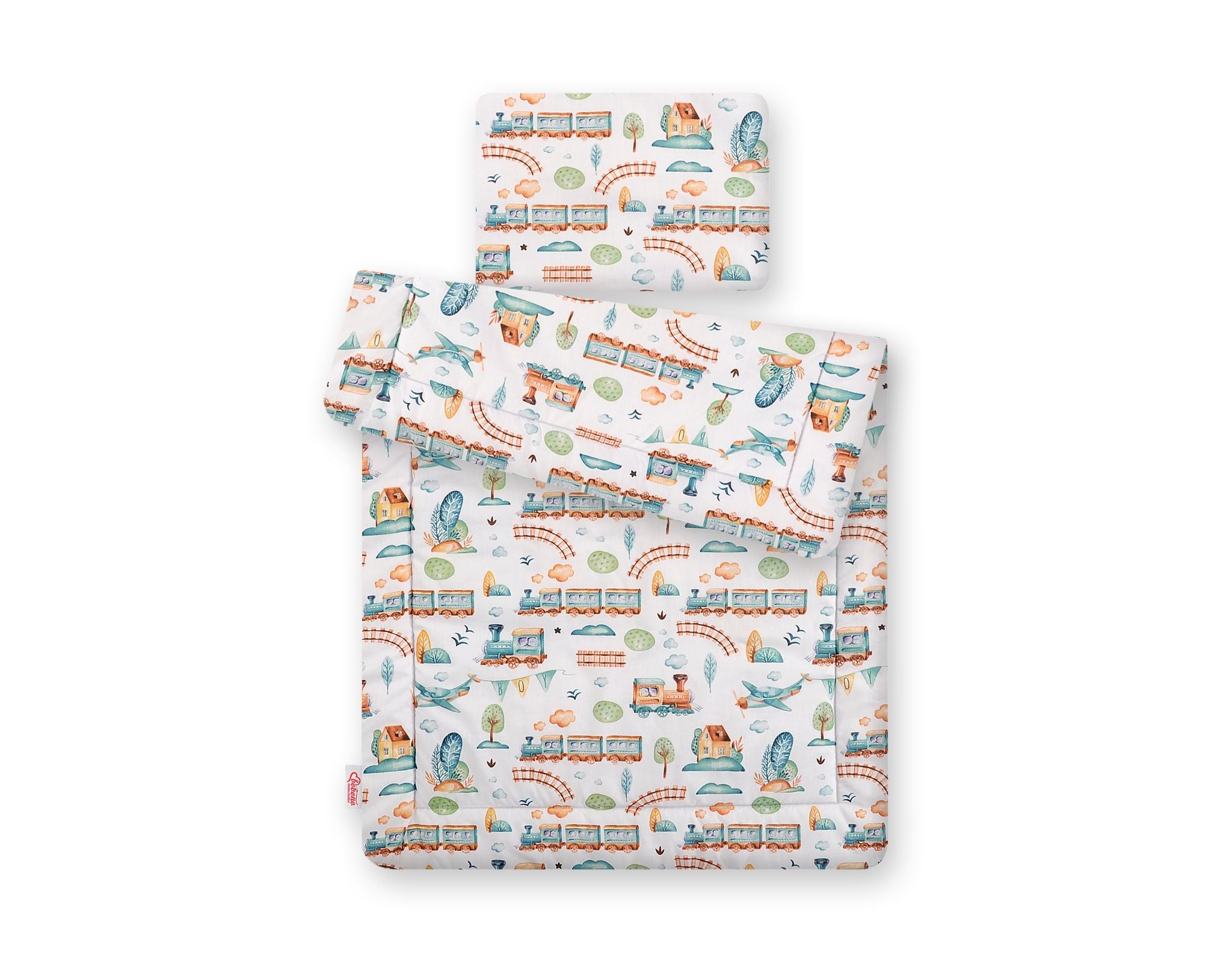 Bedding set 2-pcs 75x100cm NEWBORN - turquoise train