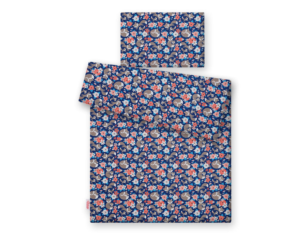 Baby cotton bedding set 2-pcs 135x100 cm- fox family on blue