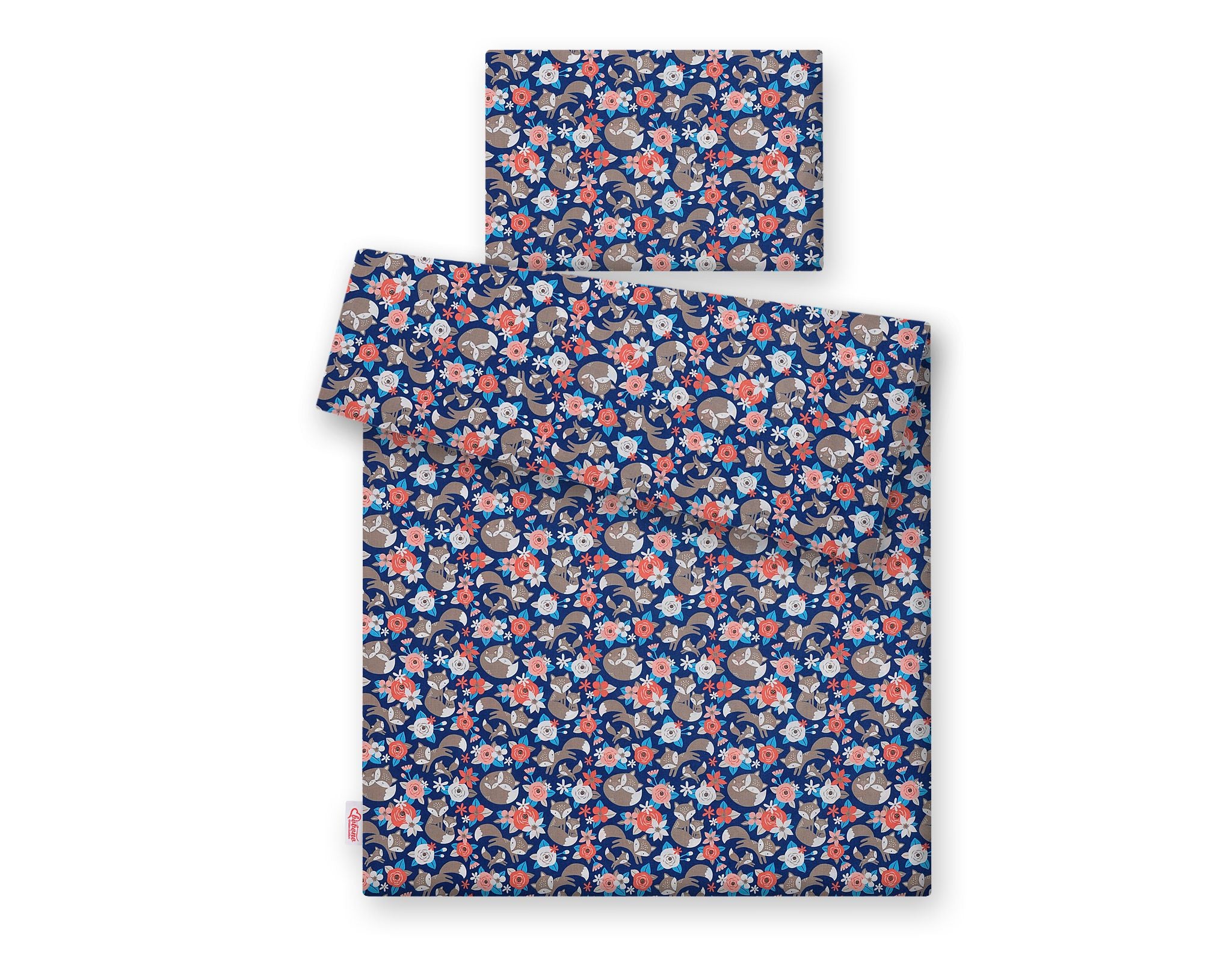 Baby cotton bedding set 2-pcs 135x100 cm- fox family on blue