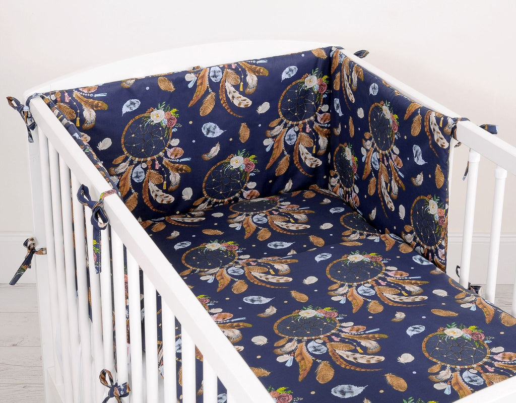 Baby cotton bedding set 2-pcs 120x90 cm- dream catchers dark blue