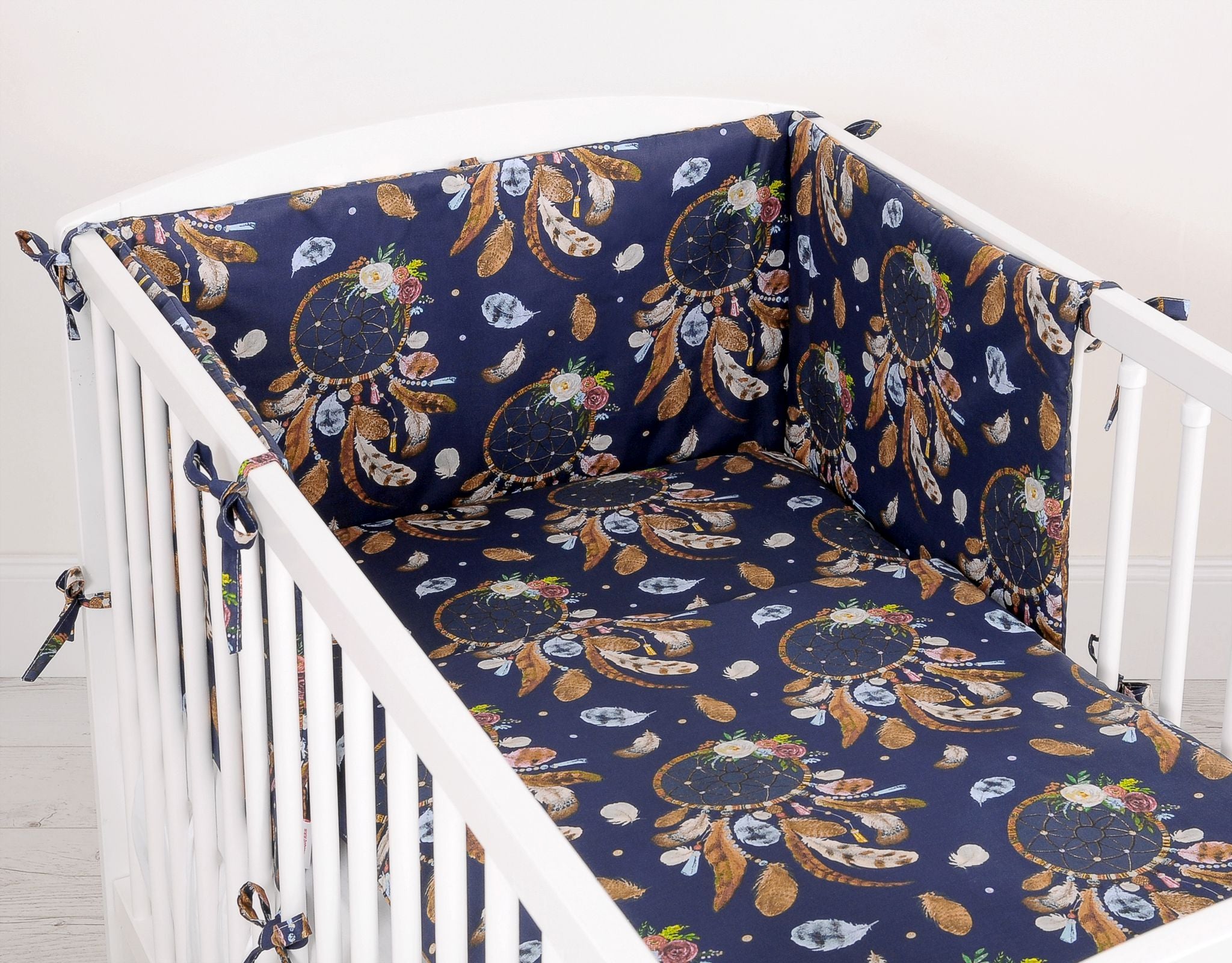 Baby cotton bedding set 2-pcs 120x90 cm- dream catchers dark blue