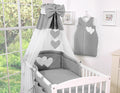 Bedding set 5-pcs 135x100 with canopy - Hanging Hearts anthracite