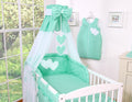 Bedding set 5-pcs 120x90 - Hanging Hearts white dots on mint