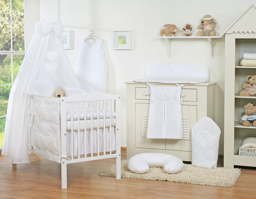 Bedding set 5-pcs 135x100 with canopy - Hanging Hearts white