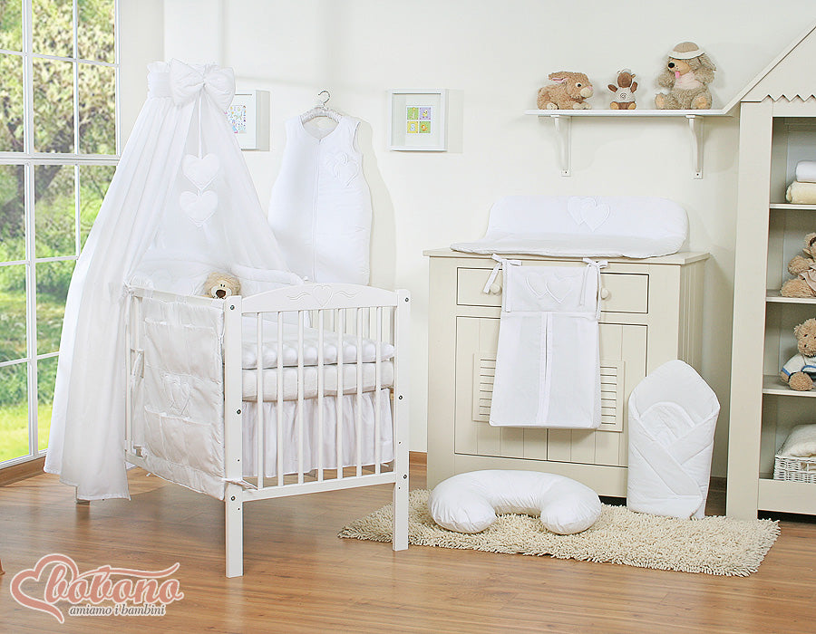 Bedding set 5-pcs 135x100 with canopy - Hanging Hearts white