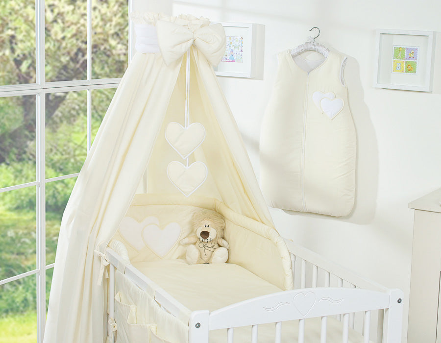 Bedding set 5-pcs 120x90 with canopy - Hanging Hearts cream