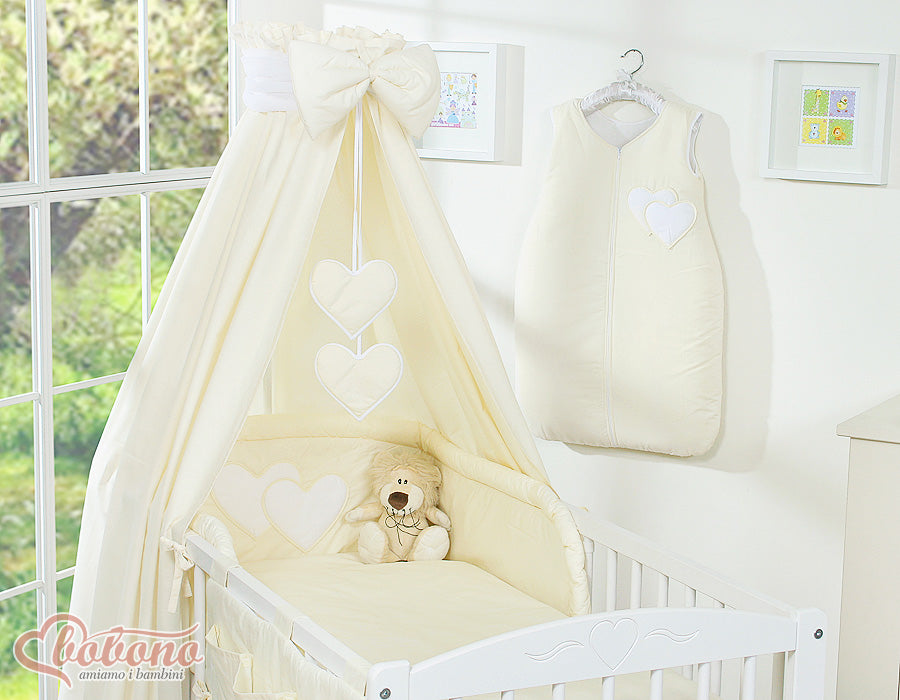 Bedding set 5-pcs 135x100 with canopy - Hanging Hearts cream