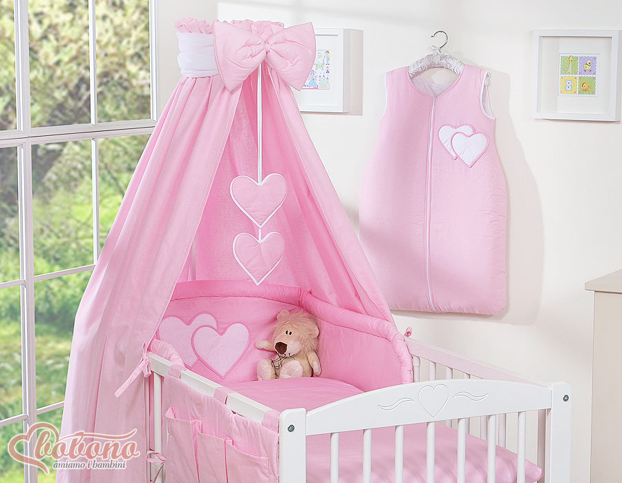 Bedding set 5-pcs 135x100 with canopy - Hanging Hearts pink