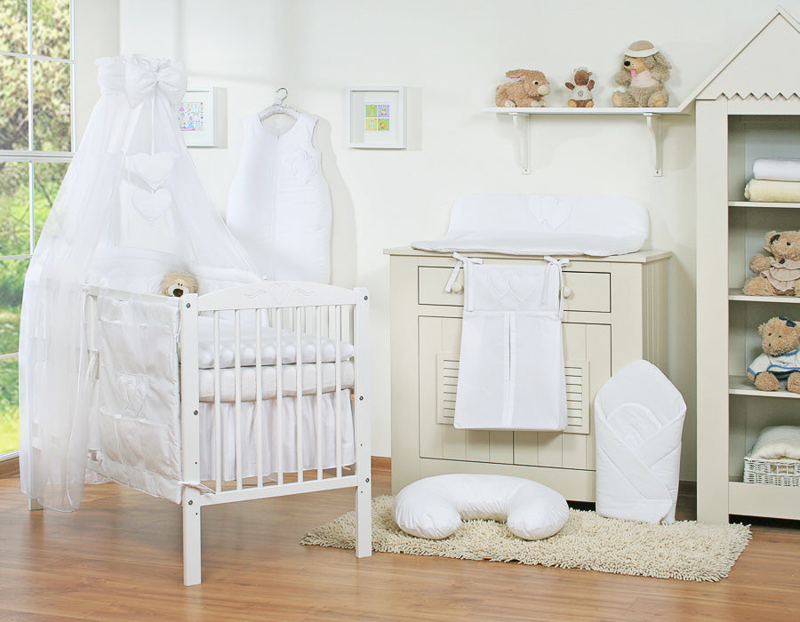 Bedding set 5-pcs 120x90 with canopy - Hanging Hearts white
