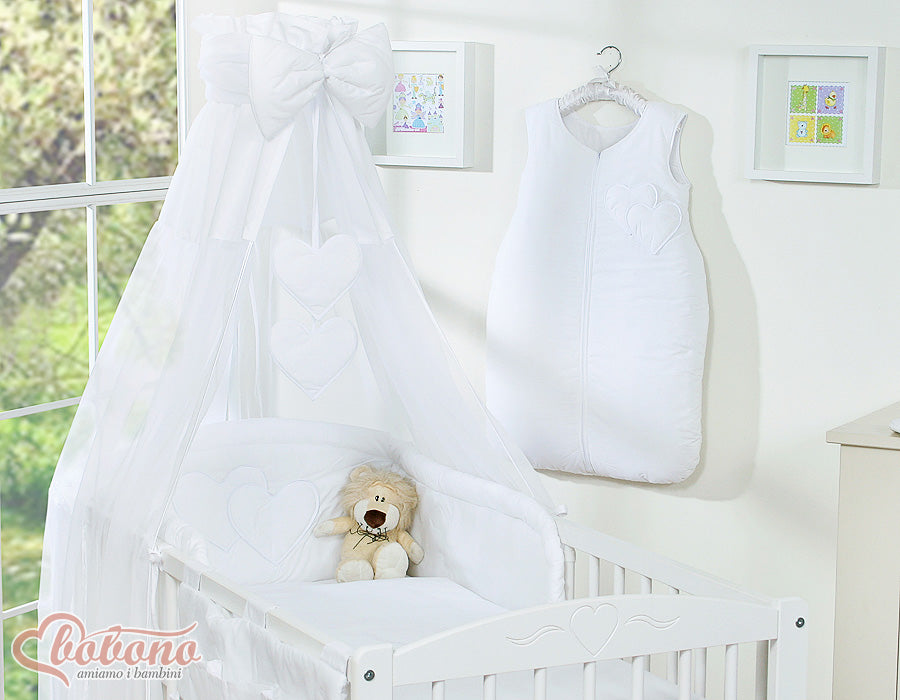 Bedding set 5-pcs 120x90 with canopy - Hanging Hearts white