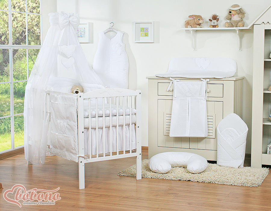 Bedding set 5-pcs 135x100 with canopy - Hanging Hearts white
