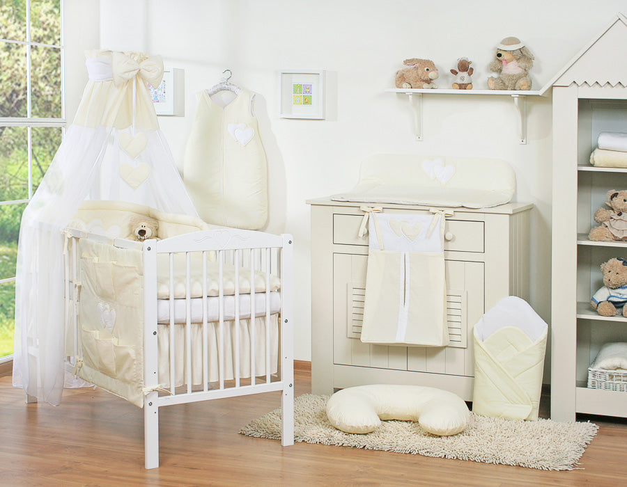 Bedding set 5-pcs 135x100 with canopy - Hanging Hearts cream