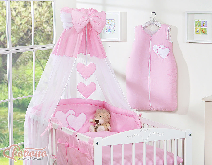 Bedding set 5-pcs 135x100 with canopy - Hanging Hearts pink