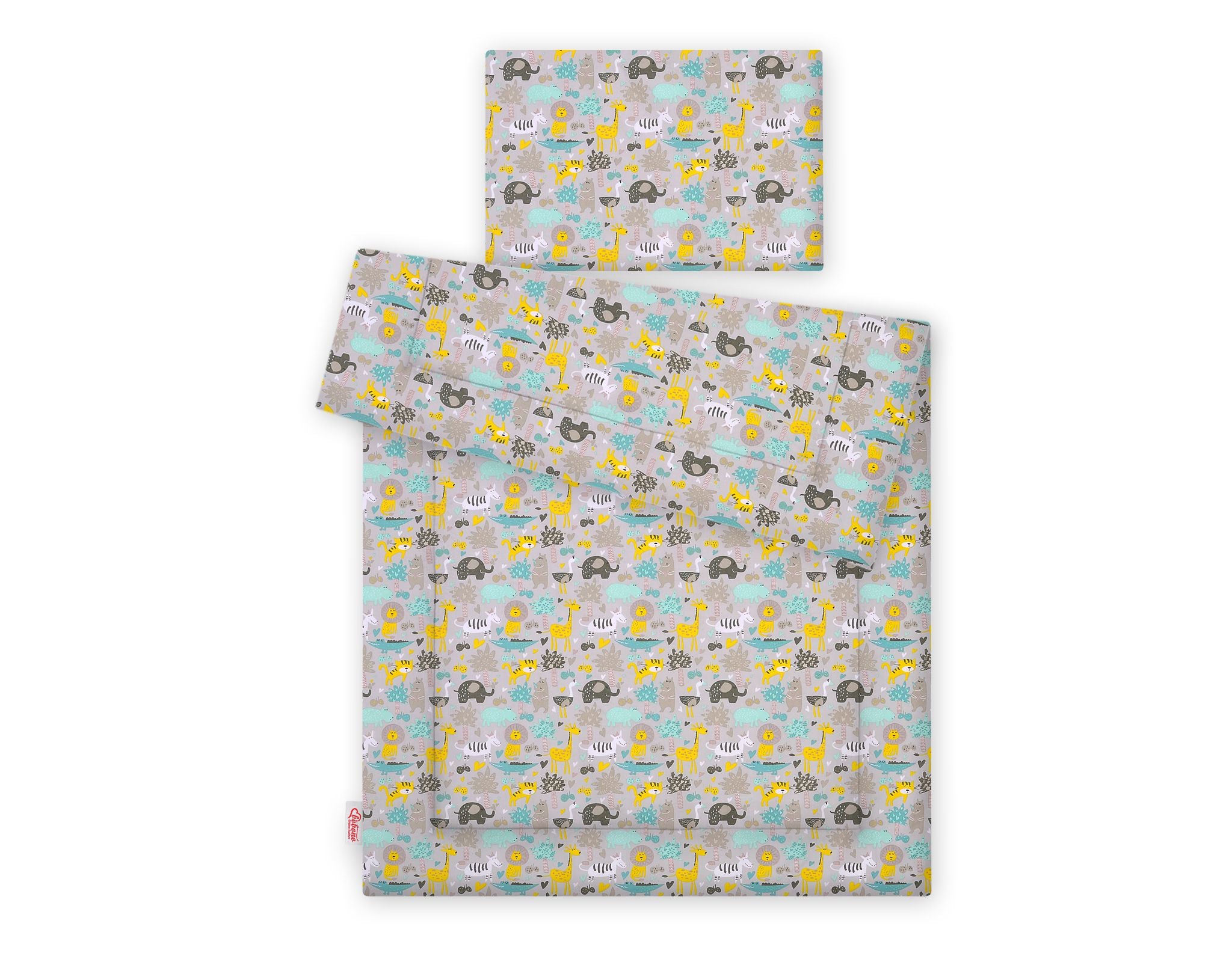 Bedding set 2-pcs with filling 120x90 cm - gray-mint animals